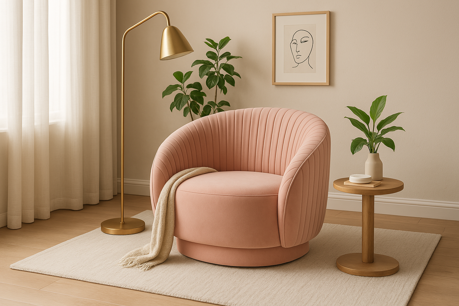 Ava Pleated Velvet Lounge Chair – Blush Pink