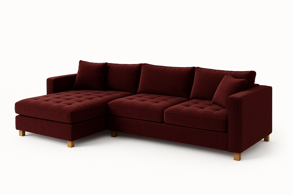 Elano Velvet Sectional Sofa – Burgundy (LHS Chaise)
