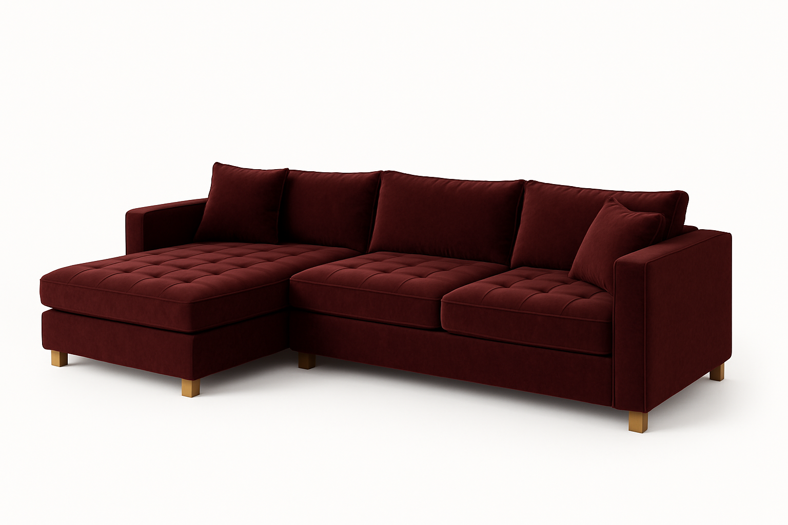 Elano Velvet Sectional Sofa – Burgundy (LHS Chaise)