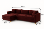Elano Velvet Sectional Sofa – Burgundy (LHS Chaise)