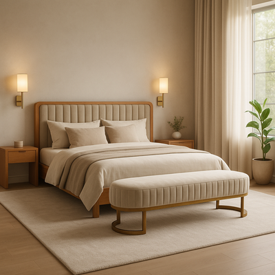 Verona Curved Base Upholstered Bench – Champagne Velvet