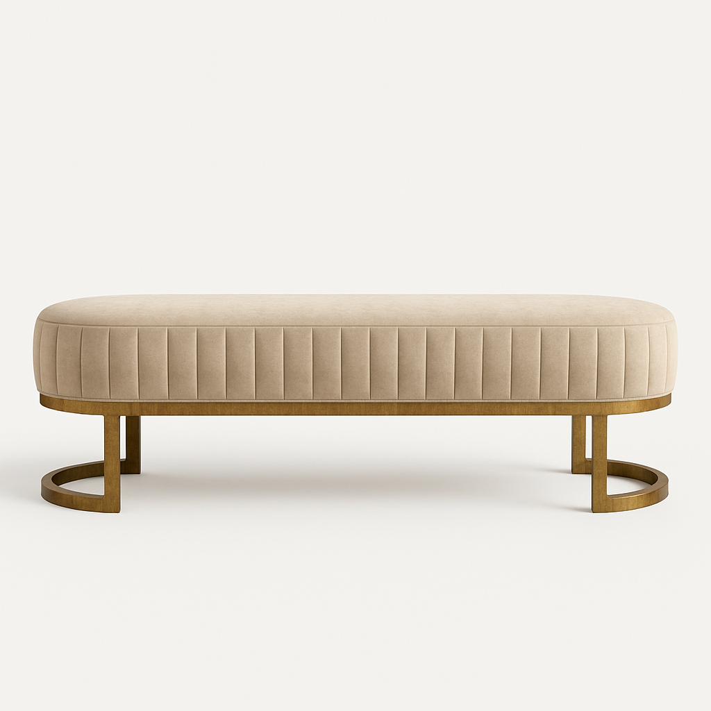 Verona Curved Base Upholstered Bench – Champagne Velvet