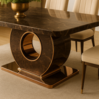 Cirque Luxe Dining Table – Brown Emperador Marble with Gold Accents