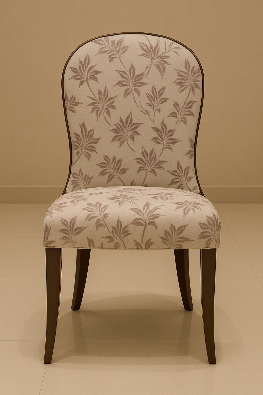 Aurum Blossom Dining Set – Ivory Marble Top with Gold Base & Printed Chairs