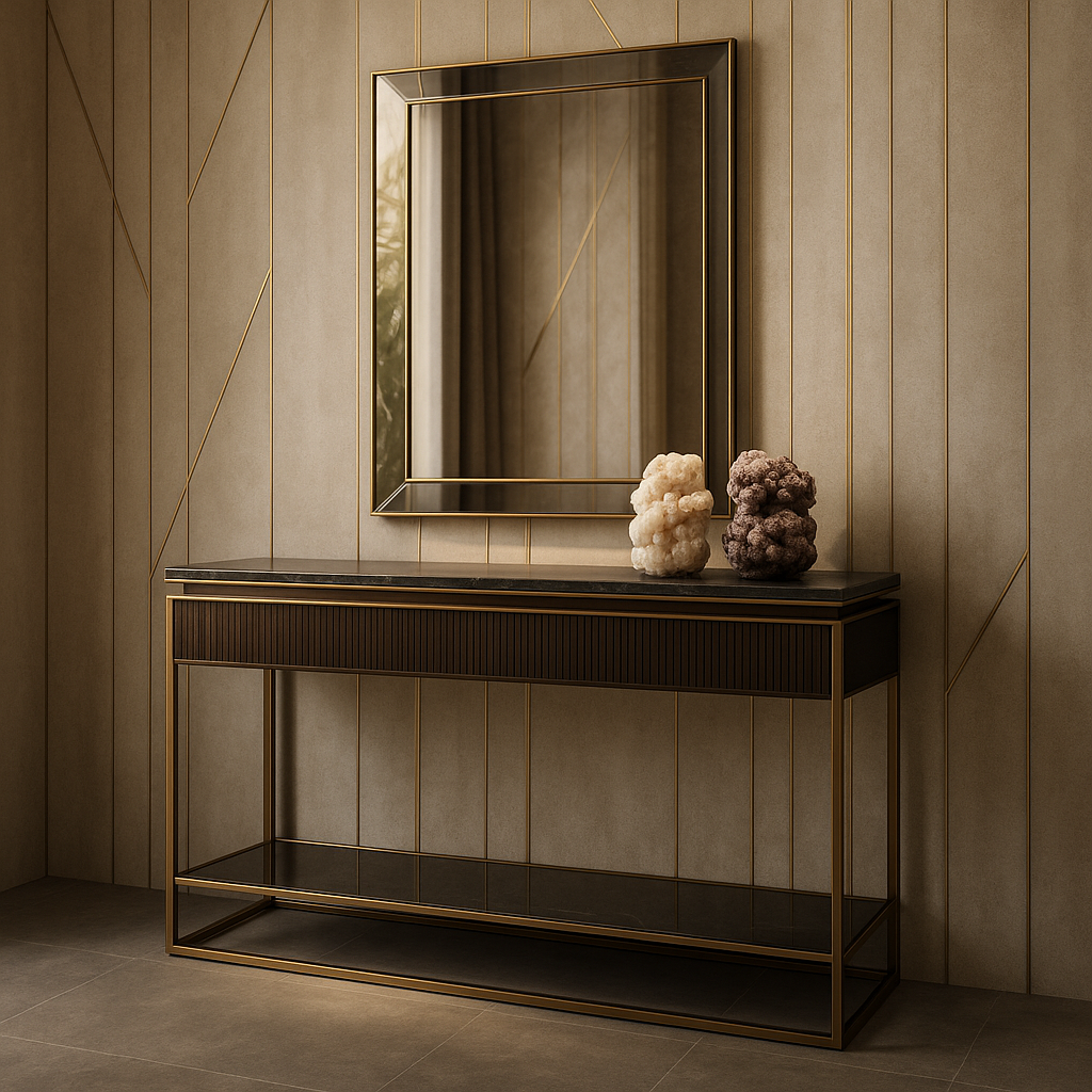 Aurelia Luxe Console Table with Mirror – Black Marble & Gold