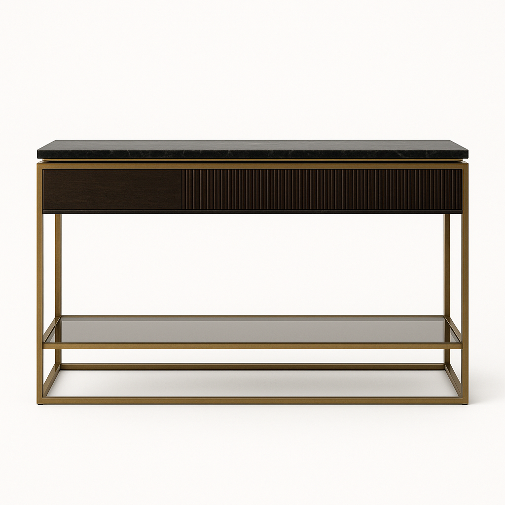 Aurelia Luxe Console Table with Mirror – Black Marble & Gold