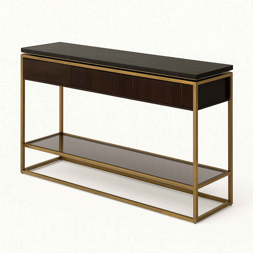 Aurelia Luxe Console Table with Mirror – Black Marble & Gold