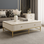 Aurelia Fluted Coffee Table – White Marble & Gold