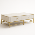 Aurelia Fluted Coffee Table – White Marble & Gold
