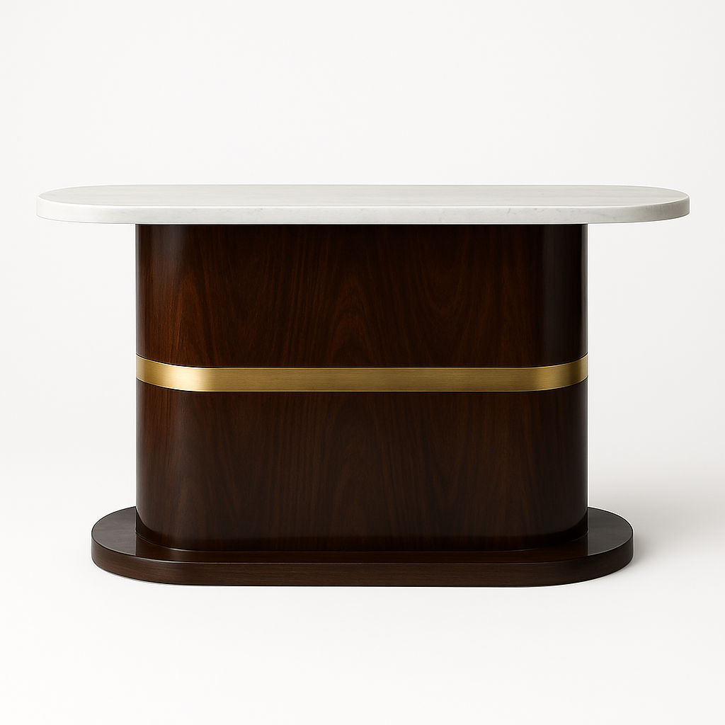 Elmore Sculpted Console Table – Walnut Finish with Marble Top & Mirror