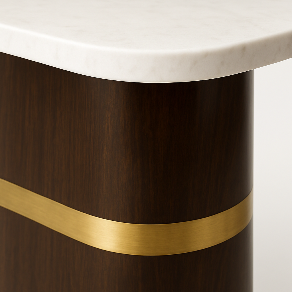 Elmore Sculpted Console Table – Walnut Finish with Marble Top & Mirror