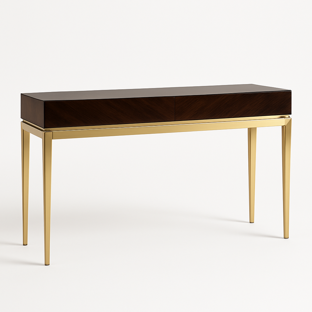 Winston Wooden Console Table with Brass Trim & Mirror