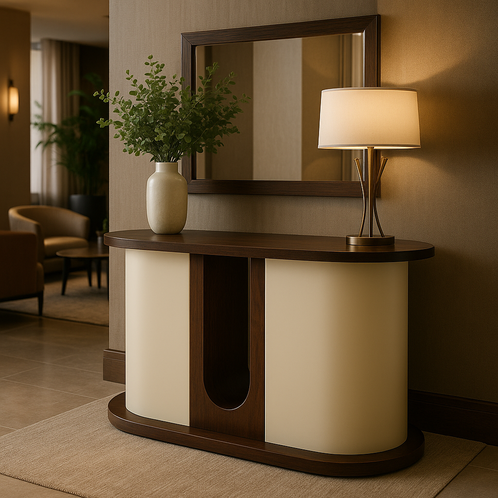 Oslo Retro Curve Console Table – Walnut & Ivory