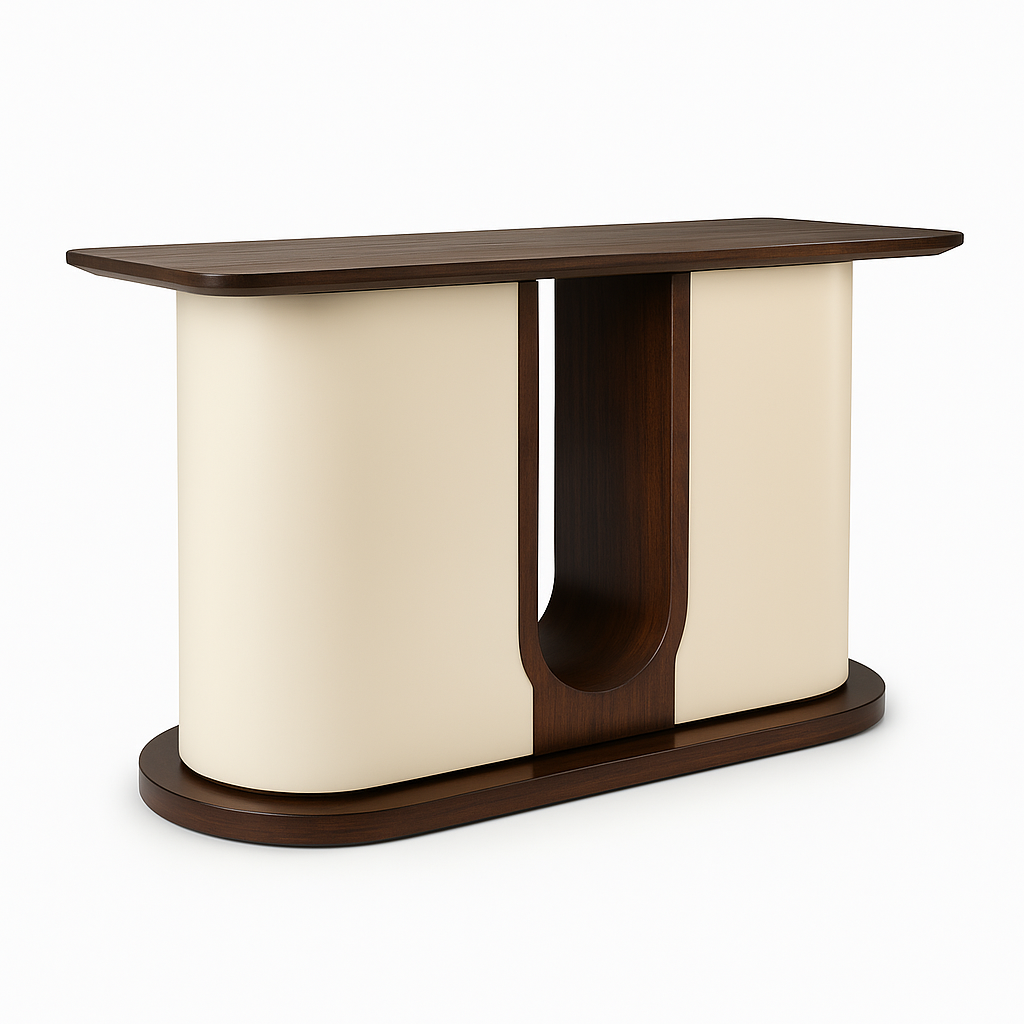 Oslo Retro Curve Console Table – Walnut & Ivory
