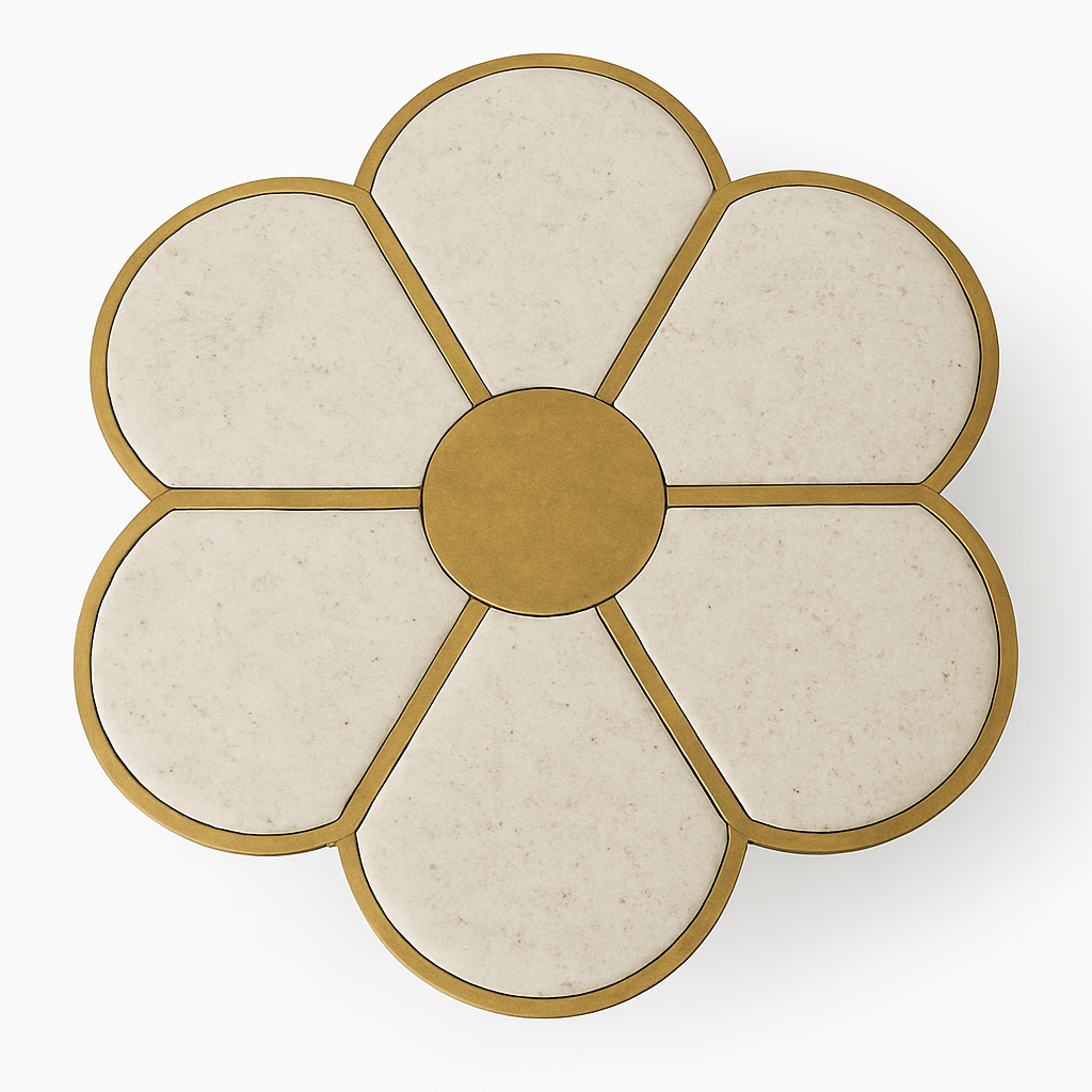 Maple Bloom Petal Coffee Table – White Marble & Brass Finish