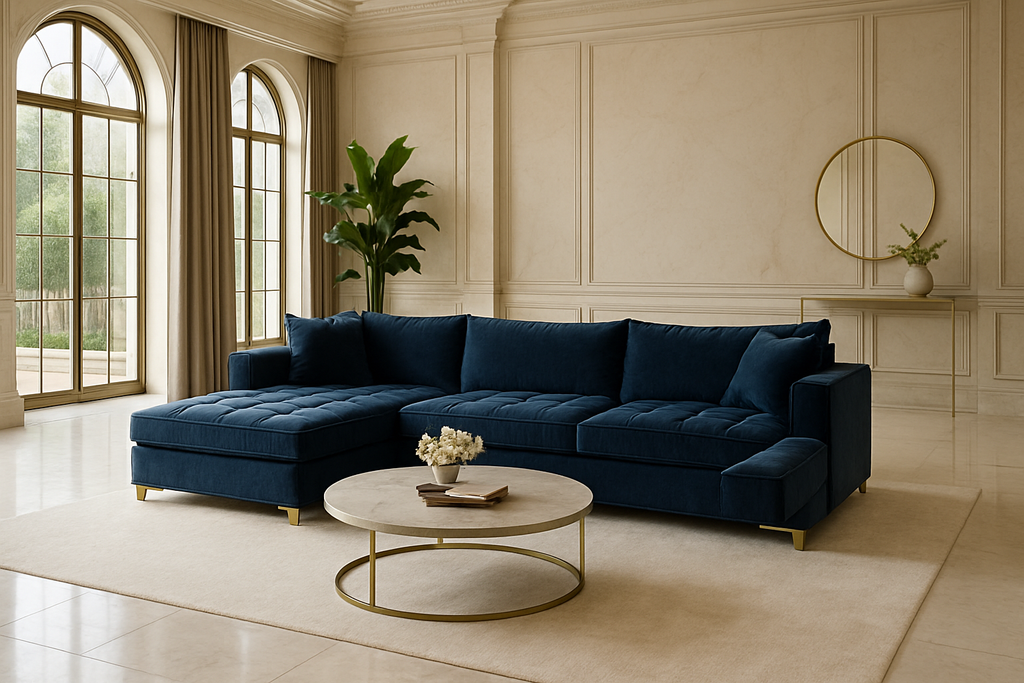 Elano Velvet Sectional Sofa – Burgundy (LHS Chaise)