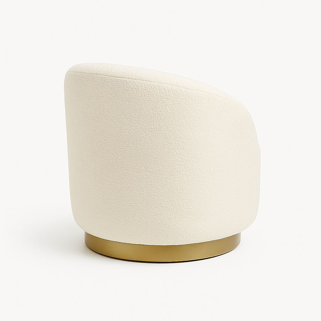 Nova Boucle Barrel Lounge Chair – Ivory with Brass Base