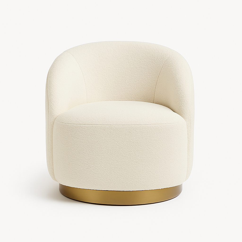 Nova Boucle Barrel Lounge Chair – Ivory with Brass Base