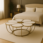 Maple Bloom Petal Coffee Table – White Marble & Brass Finish