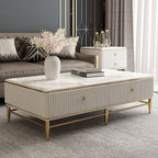 Aurelia Fluted Coffee Table – White Marble & Gold
