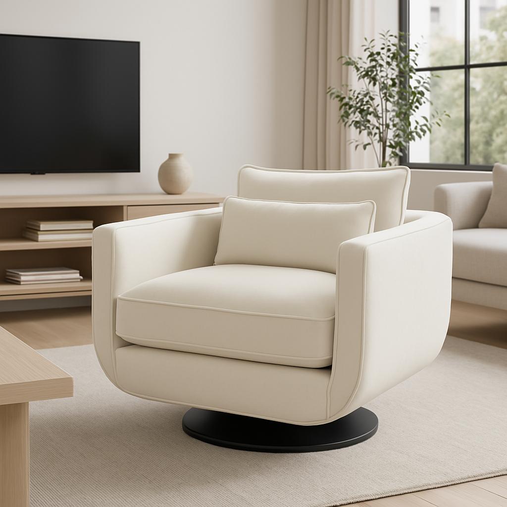 Aera Swivel Lounge Chair – Cream Fabric