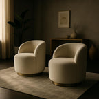 Nova Boucle Barrel Lounge Chair – Ivory with Brass Base