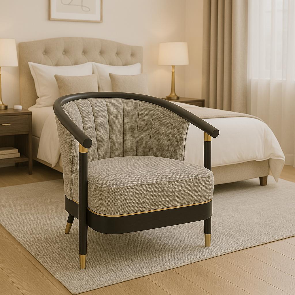 Lira Barrel Accent Chair – Charcoal & Gold Finish