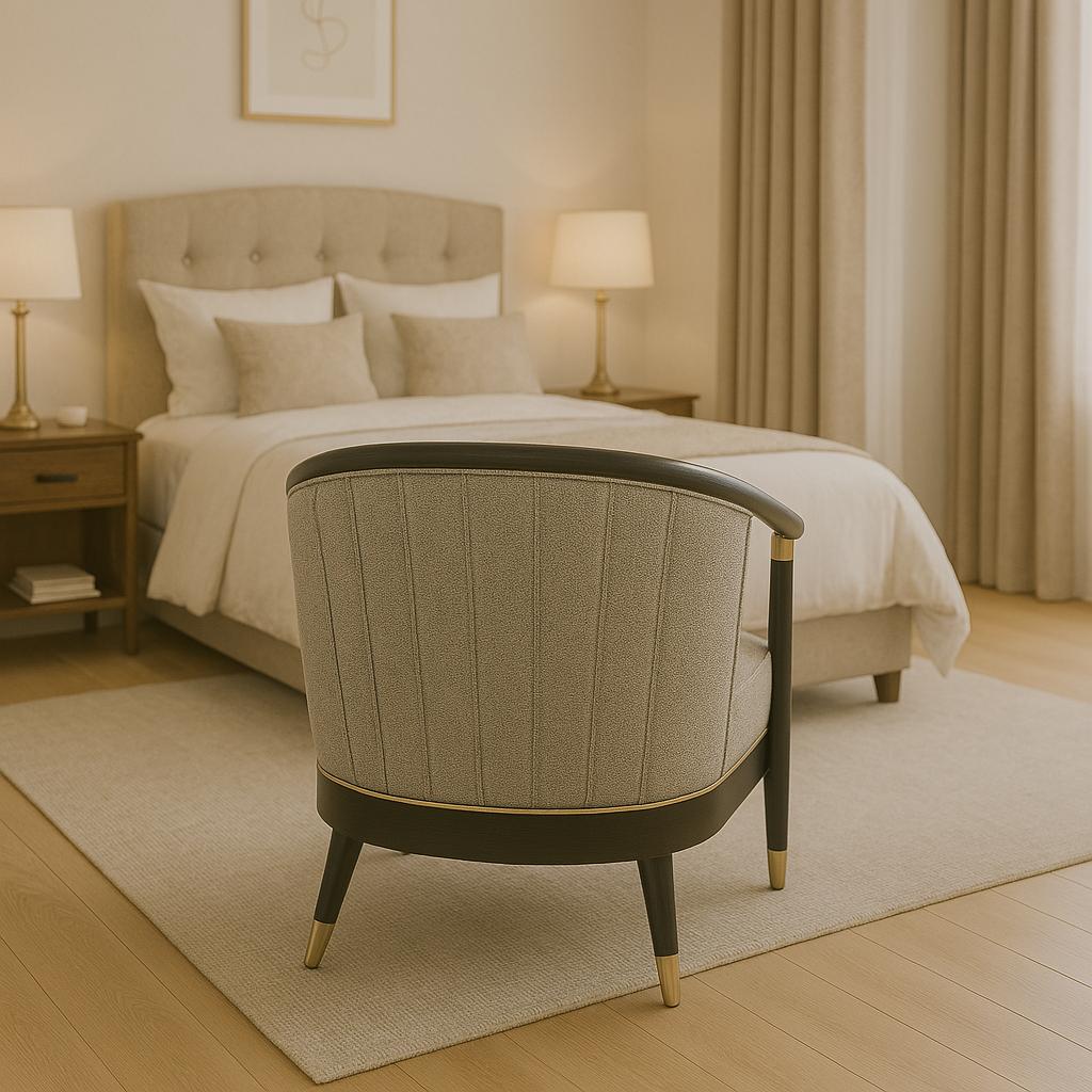 Lira Barrel Accent Chair – Charcoal & Gold Finish