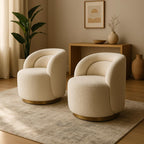 Nova Boucle Barrel Lounge Chair – Ivory with Brass Base