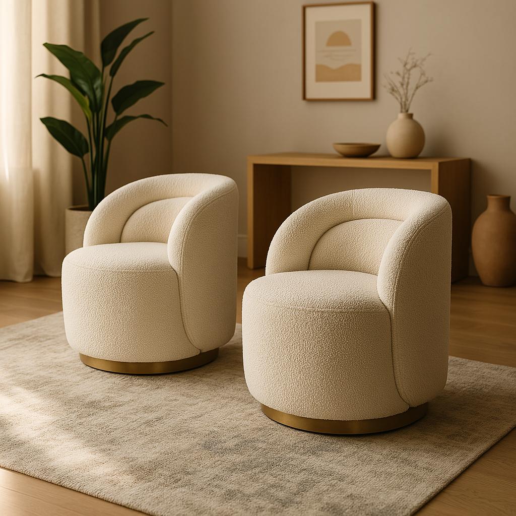 Nova Boucle Barrel Lounge Chair – Ivory with Brass Base