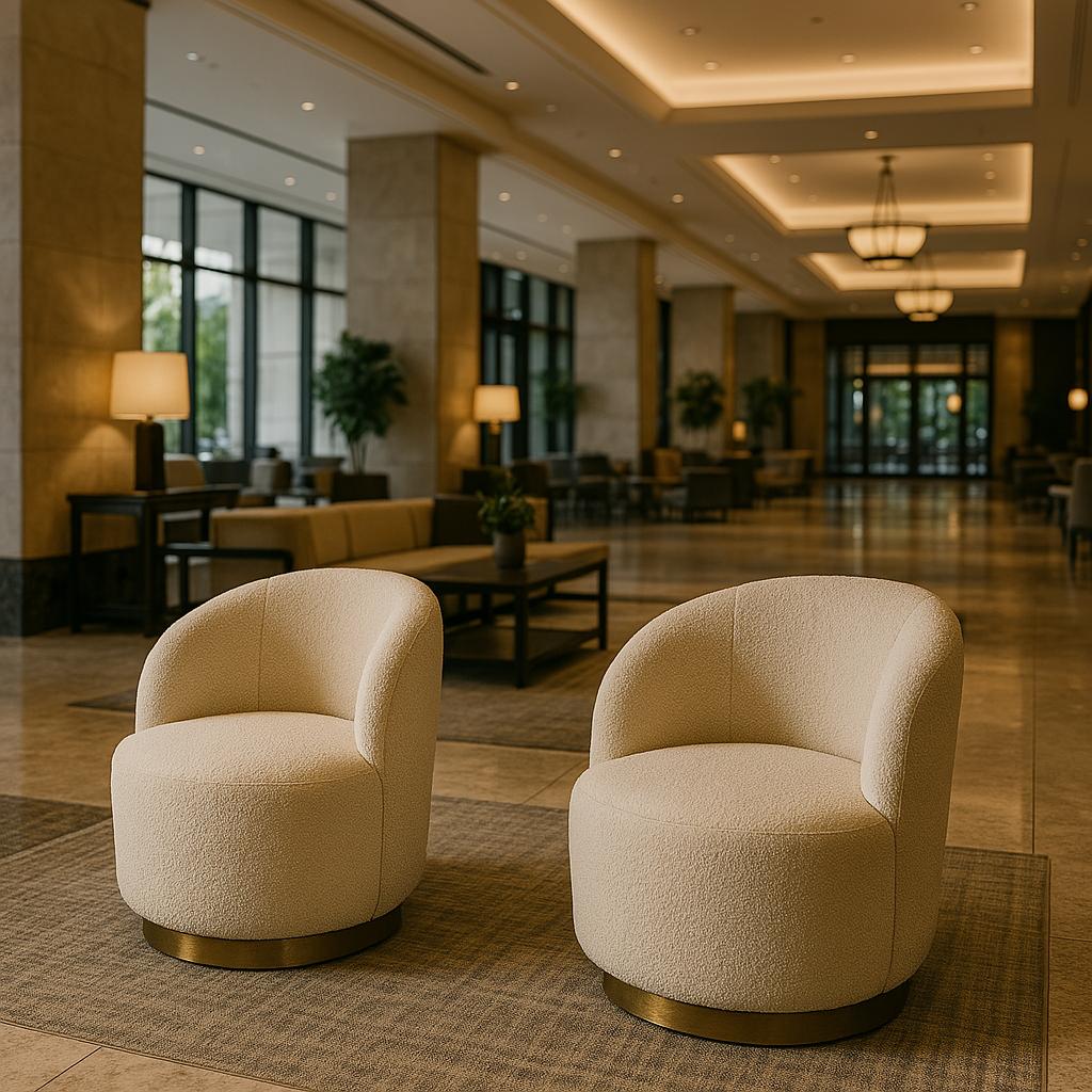 Nova Boucle Barrel Lounge Chair – Ivory with Brass Base